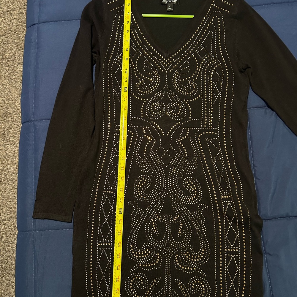 SAY WHAT • Black Sweater w/Gold Rhinestone Dress • sz L • - Picture 9 of 9